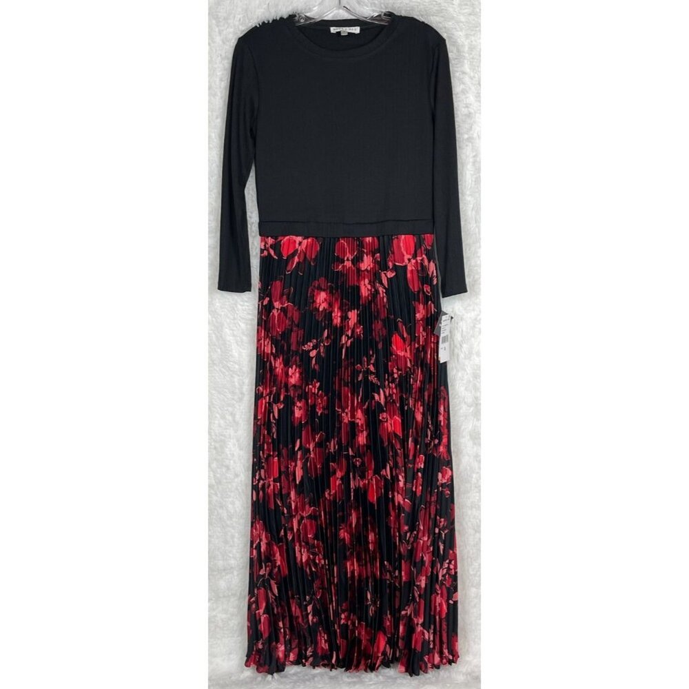 NWT Robbie Bee Small Dress Black Ribbed Top Pink Red Floral Bottom